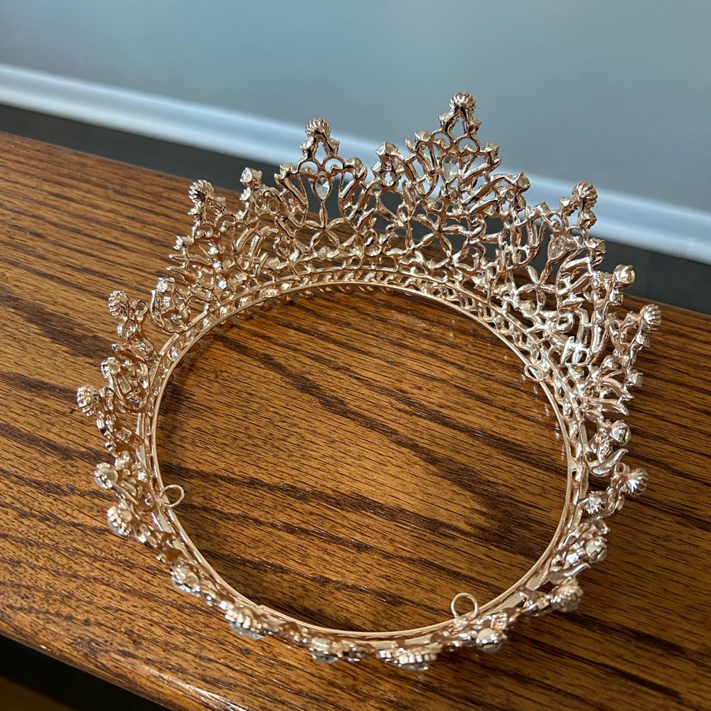 Rose Gold and Crystal Bridal Crown with Pin Loops - Picture 6 of 7